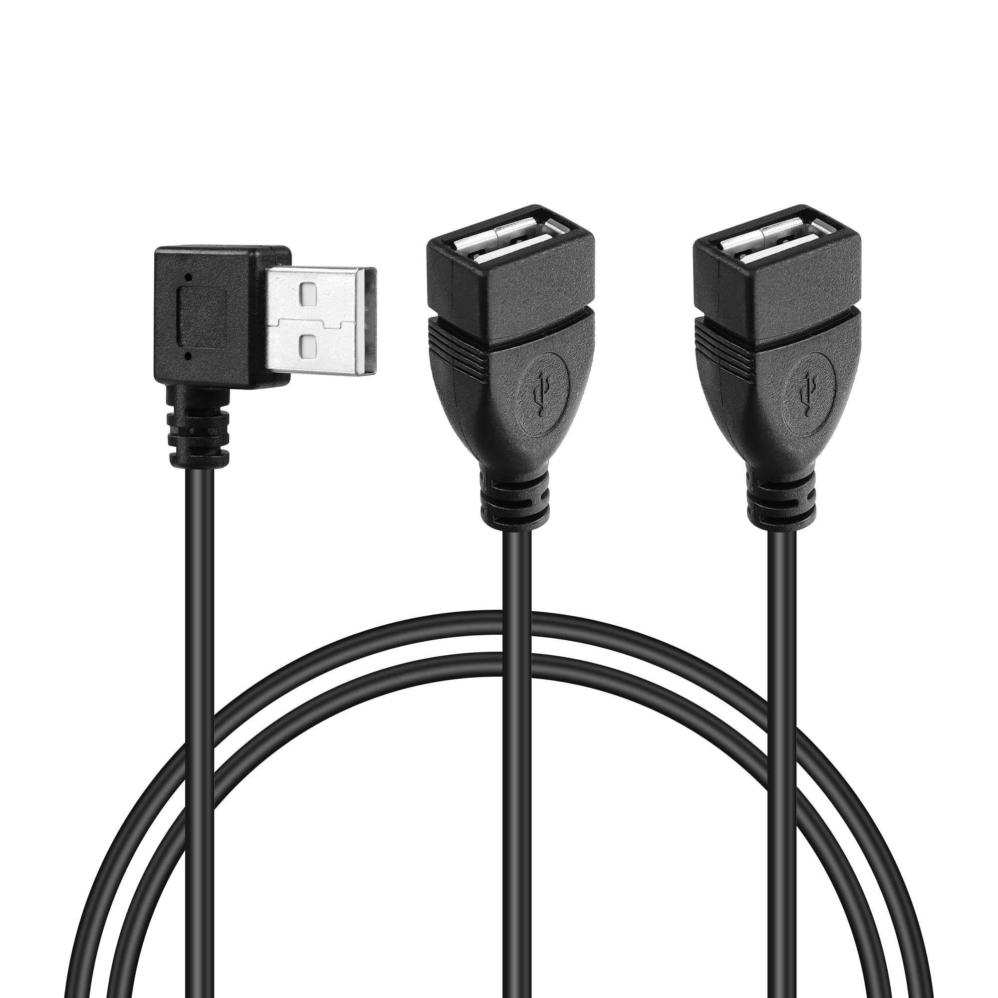 GINTOOYUN USB A 2.0 Y Splitter Extension Cable,90 Degree Angle Male to Dual Female Connector Cable for Car,Laptop,PC,Mobile Telephone,Printer/U-Disk etc 3.28FT(Left Angle(Left Angle)
