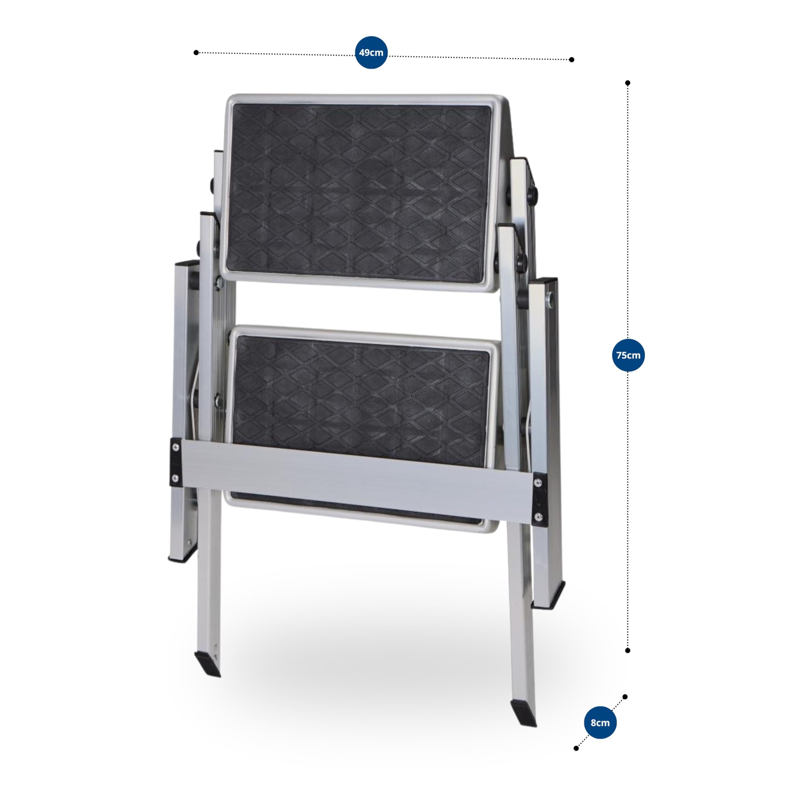 BERGER Trittleiter 2 Stufen klappbar | zusammenklappbar mit Rutschfester Gummimatte | Trittstufe Wohnwagen Tritt 2 Stufen | Tritthocker bis 150 kg belastbar (Aluminium)