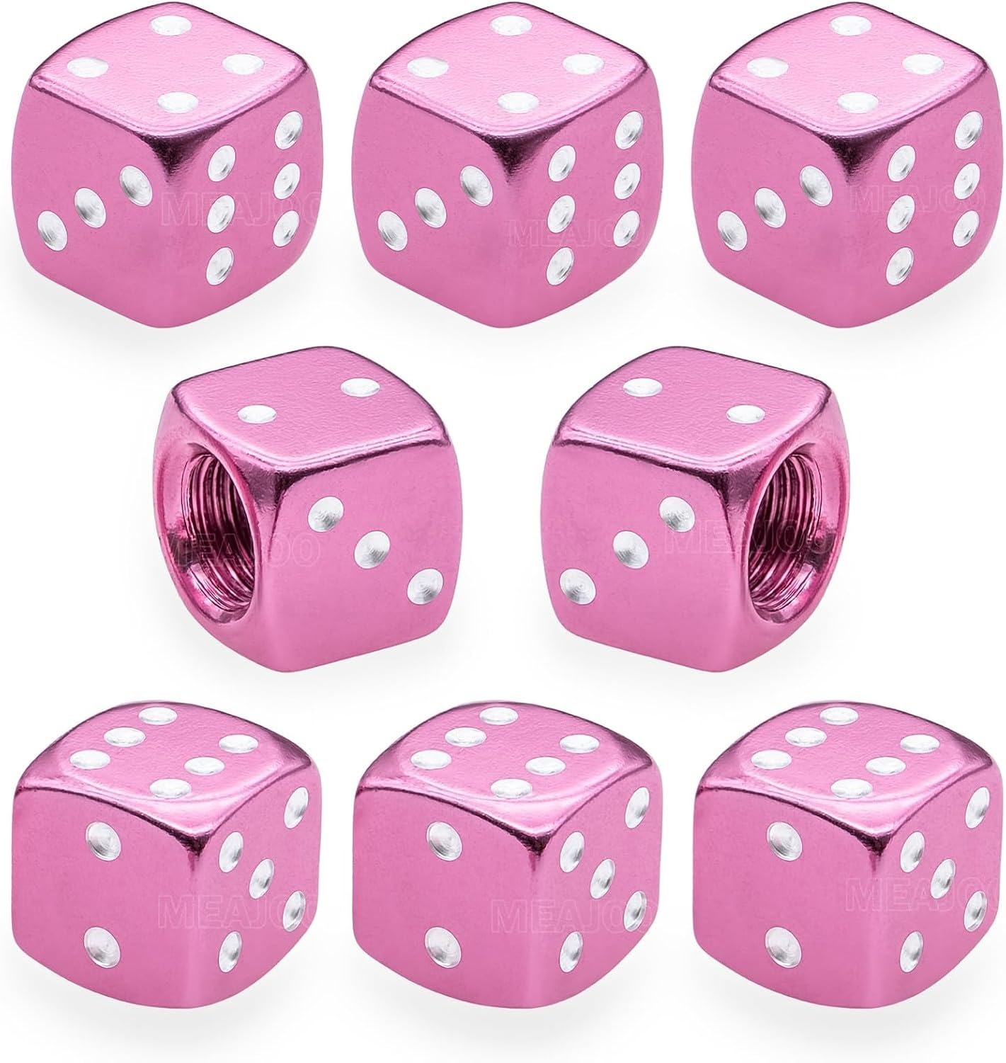 WOMGKDA 4PC Aluminium Dice Design Tire Valve Stem Caps, Universal Aluminium Alloy Dustproof Caps for Car, SUV, Truck, Motorcycle and Bicycle Wheels, Dice-Pink, 8 PCS