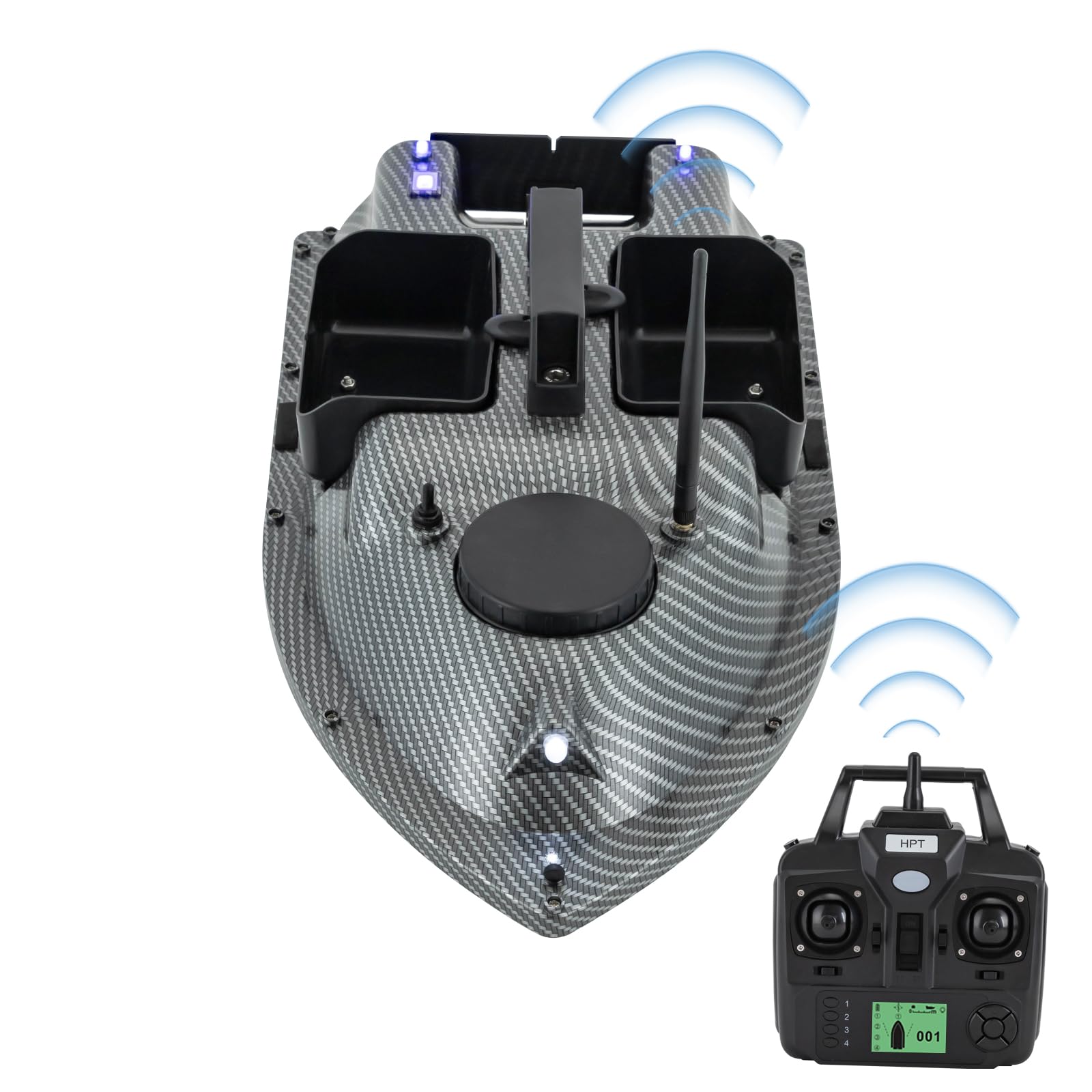 RC Bait Boat, 600m/1968ft Long-Distance Control Surf Fishing Bait Boat 4.4LBS Loading Capacity with Dual 5200mAh Battery and LCD for Lake/Ocean Angling, Auto Navigation (Gray)