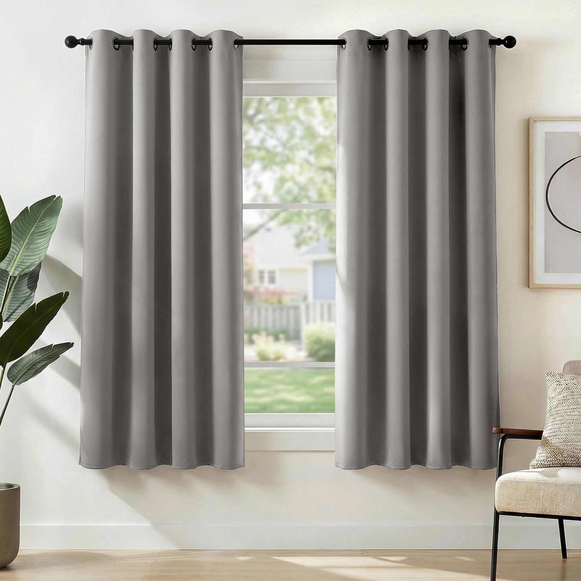 Deconovo Blackout Curtains Eyelet, Super Soft Thermal Insulated Drapes, Noise Redudcing Bedroom Curtains for Living Room, 42 x 63 Inch, Dove Grey, 2 Panels
