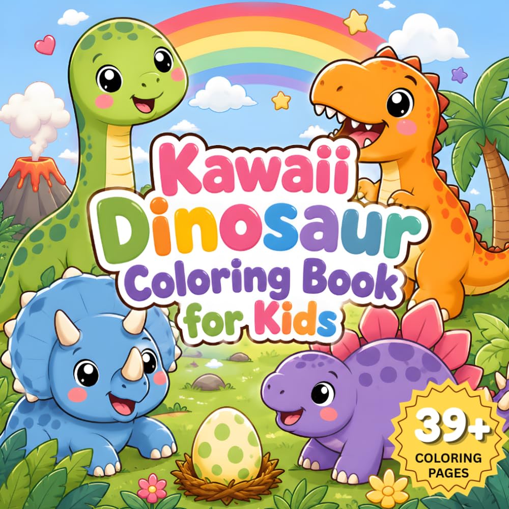 Kawaii Dinosaur Coloring Book for Kids: Fun Kawaii Dino Coloring Pages for Preschool & Kindergarten