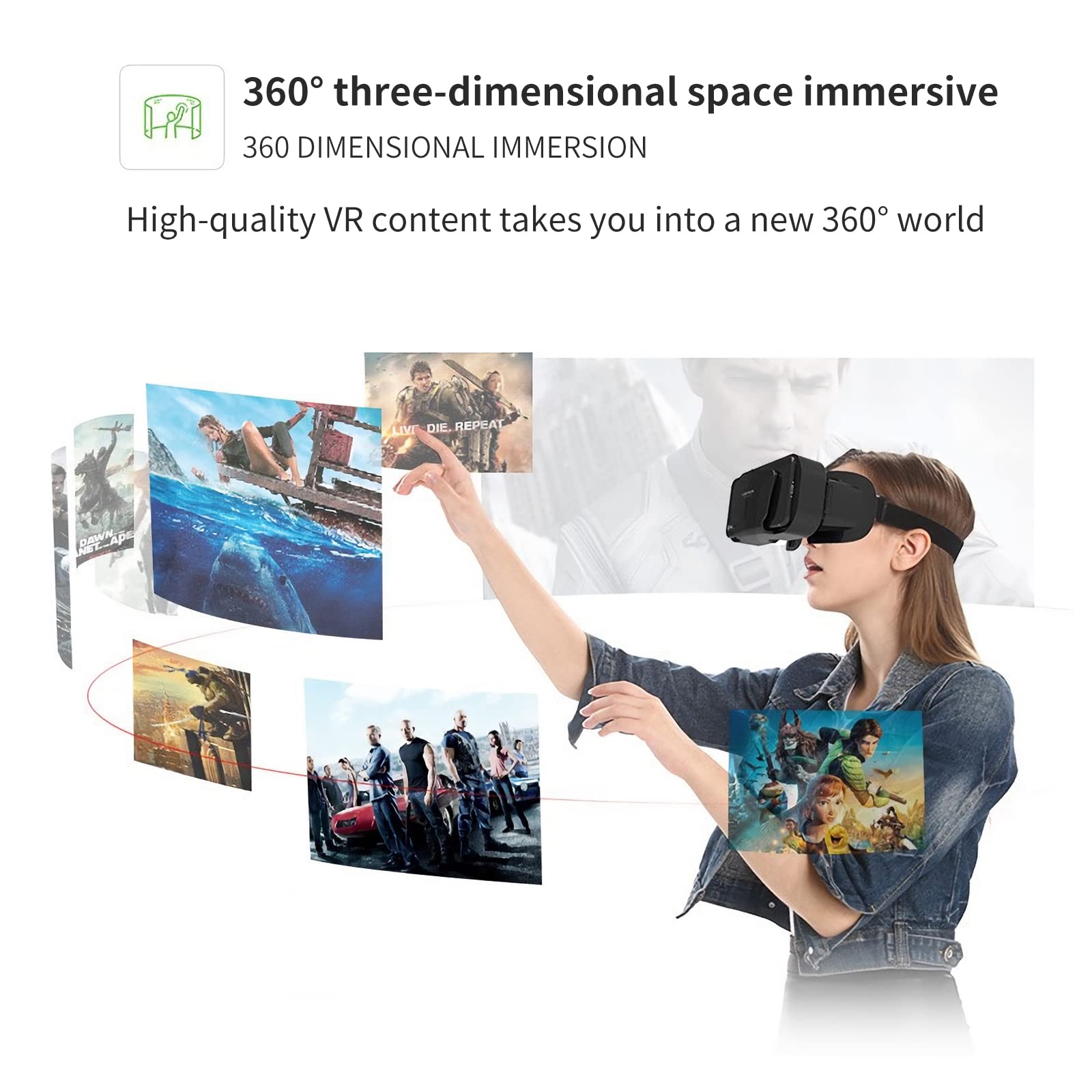 3D VR Gafas de Realidad Virtual, Disfruta de los Mejores Juegos y Videos (con Controlador Bluetooth), Compatible 5 Inch - 7 Inch Pulgadas Smartphone Amplia compatibilidad por Android/Phone
