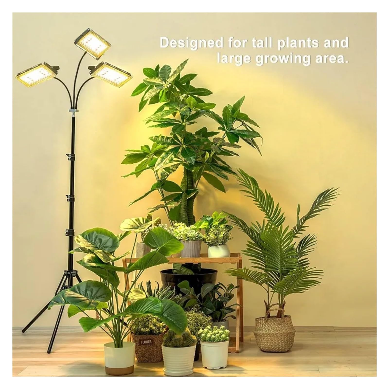 Lámpara de Planta Luz de Cultivo con Soporte, luz LED de Tres Cabezales for Plantas de Interior, 150 LED de Espectro Completo, Temporizador de 3/6/12H, 6 Niveles Regulables,