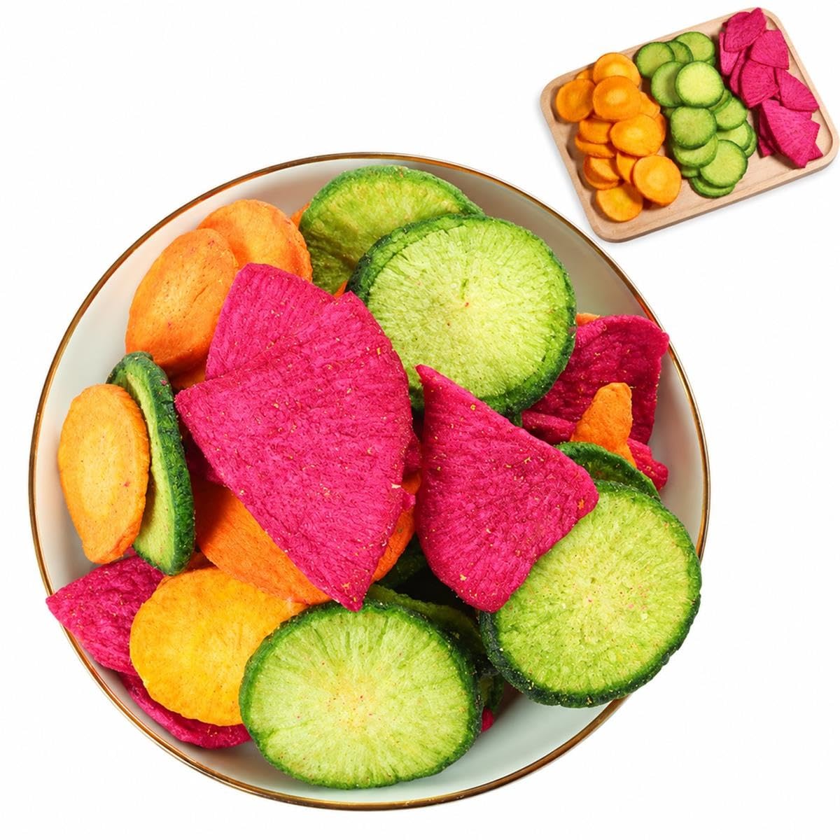 Chips de Verduras Tricolor, Rábano Verde, Zanahoria y Rábano Rojo, 500g