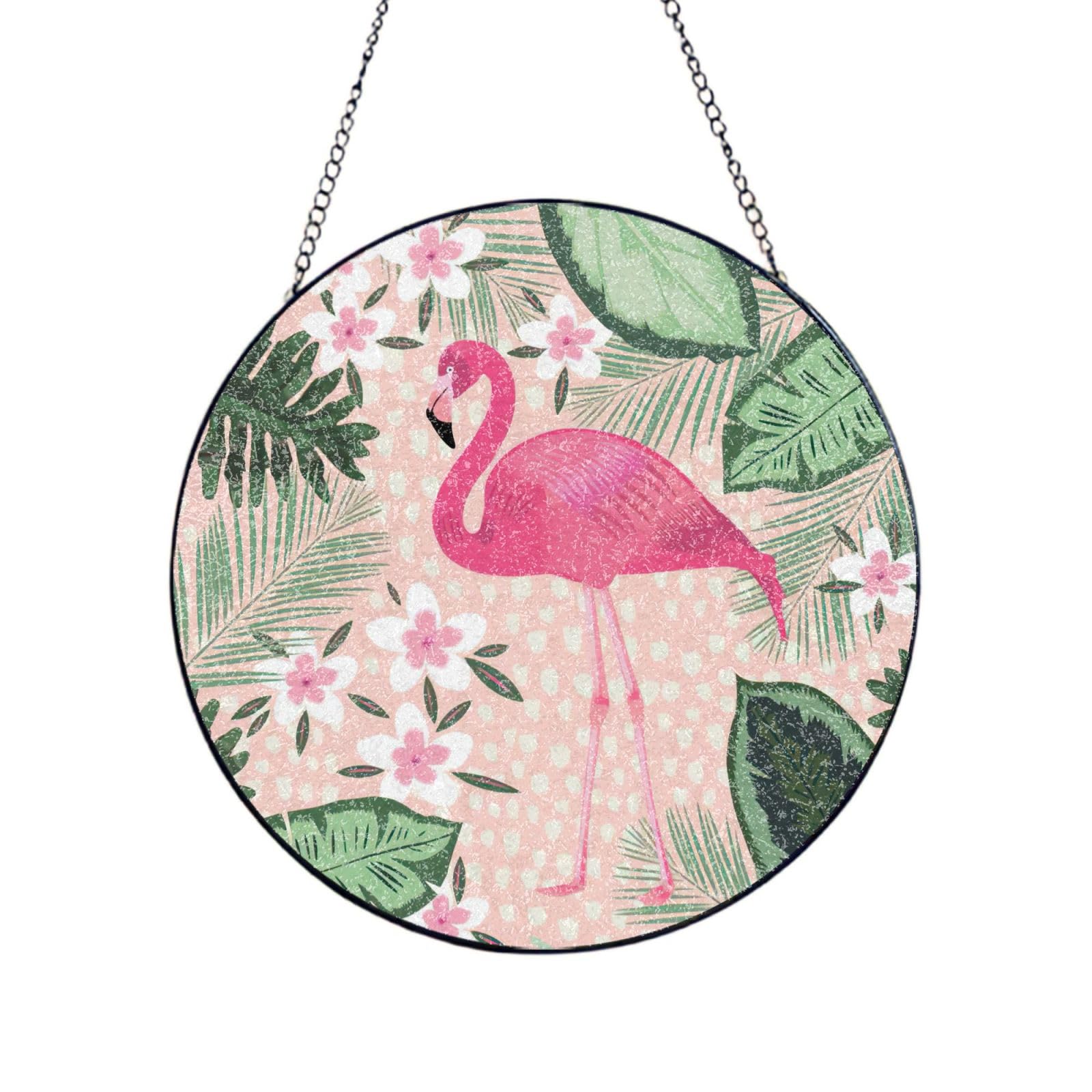 Flamingo Print Glass Sun Catcher For Windows Hanging Garden Ornament Womens Gift