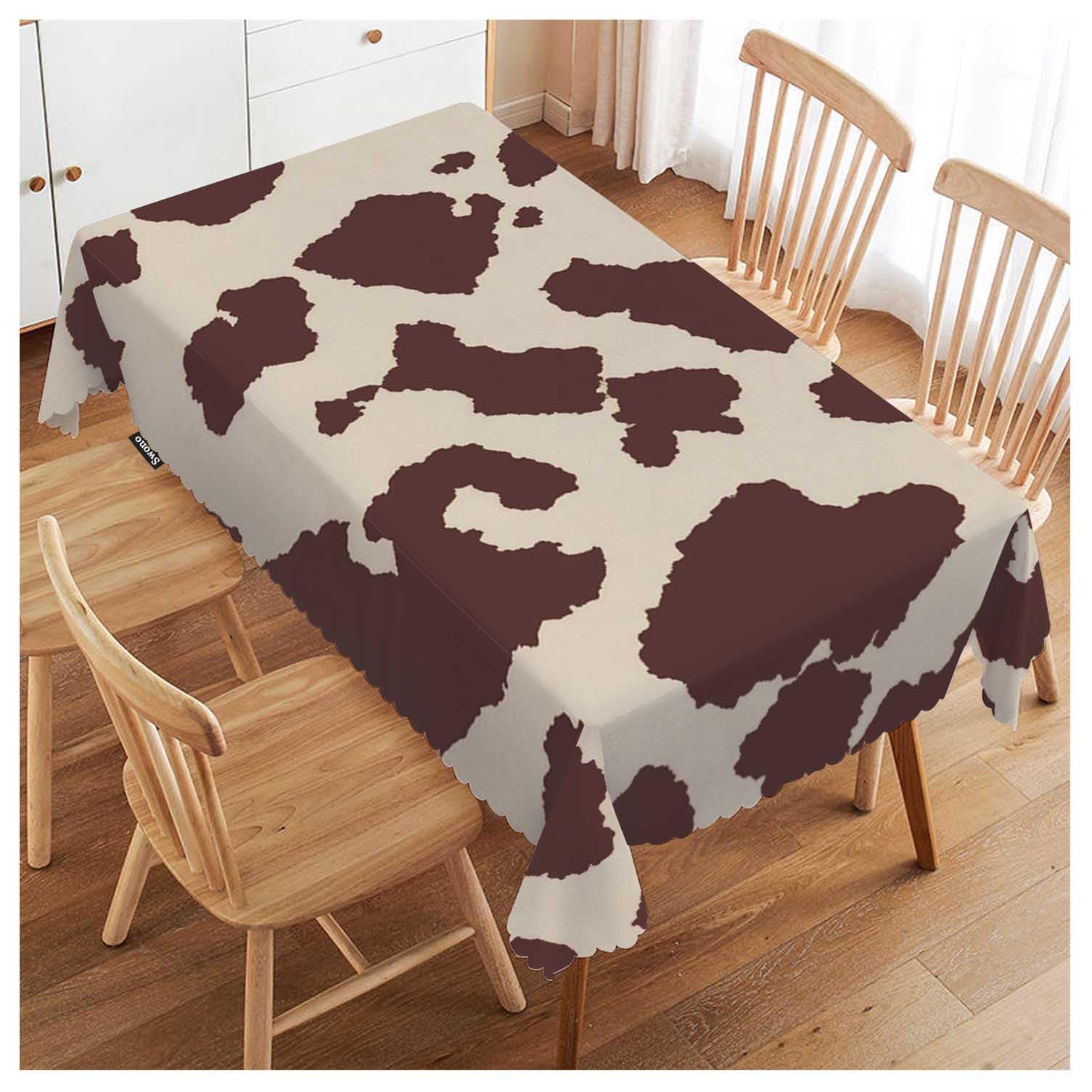 FJQWKLF Cow Or Horse Table Covers 52x70 Inch Animal Skin Cow Horse Print Pattern Wipeable Tablecloth Kitchen Dinning Tabletop Decoration, Brown Spots Cow Table Cloth for Outdoor and Indoor Use