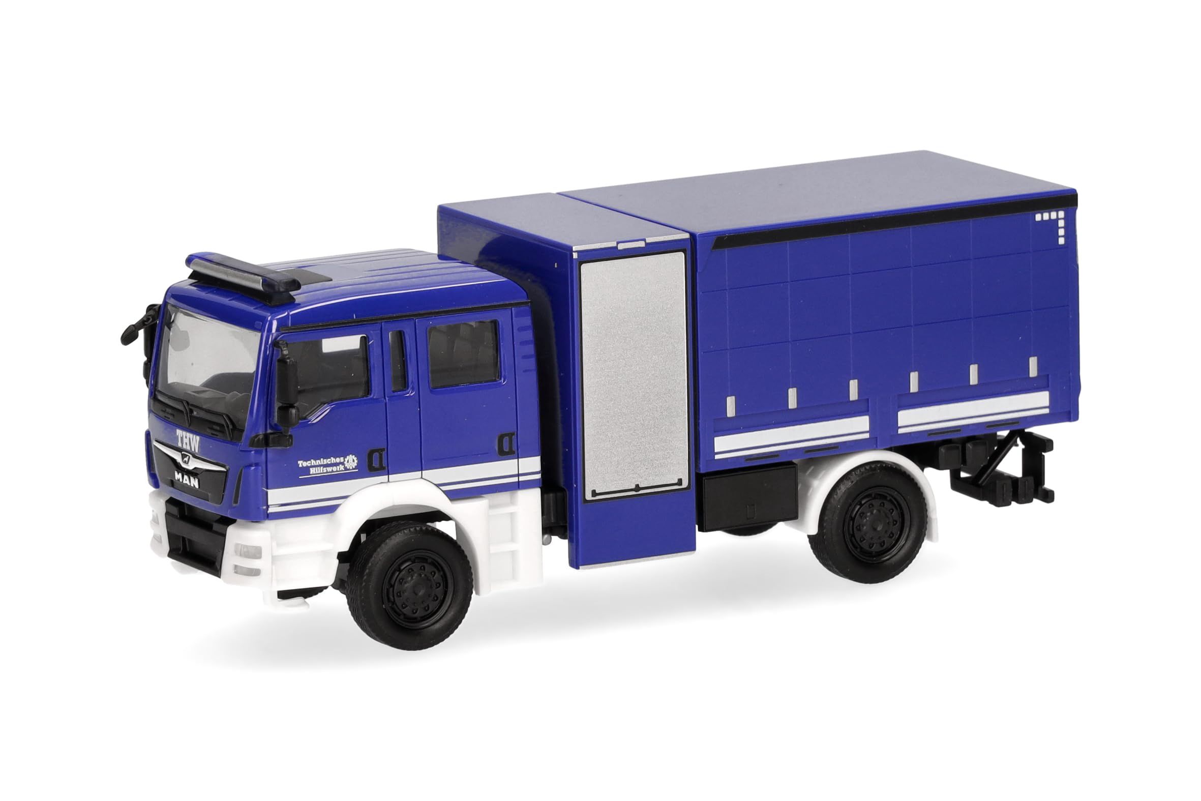 Herpa Truck Model Man TGM Multi-Purpose Vehicle Tarpaulin THW, Miniature in Scale 1:87, Collectible, Made in Germany, Plastic
