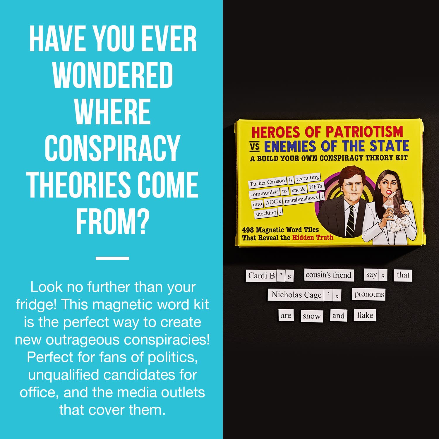 Heroes of Patriotism vs Enemies of The State - Conspiracy Theory Kit by Dissent Pins - Funny Fridge Magnet Word Games for Adults (498 Word Tiles) — Amazon image 2