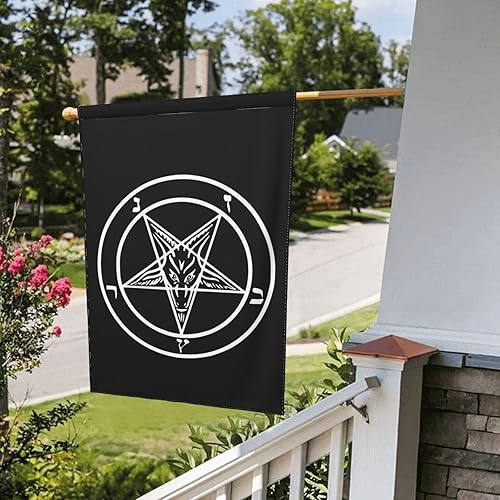 Miniatura 5 de Bandera de jardín con diseño de cabra de Mendes, pentagrama satánico, baphomet, de doble cara, vertical, 28 x 40 pulgadas
