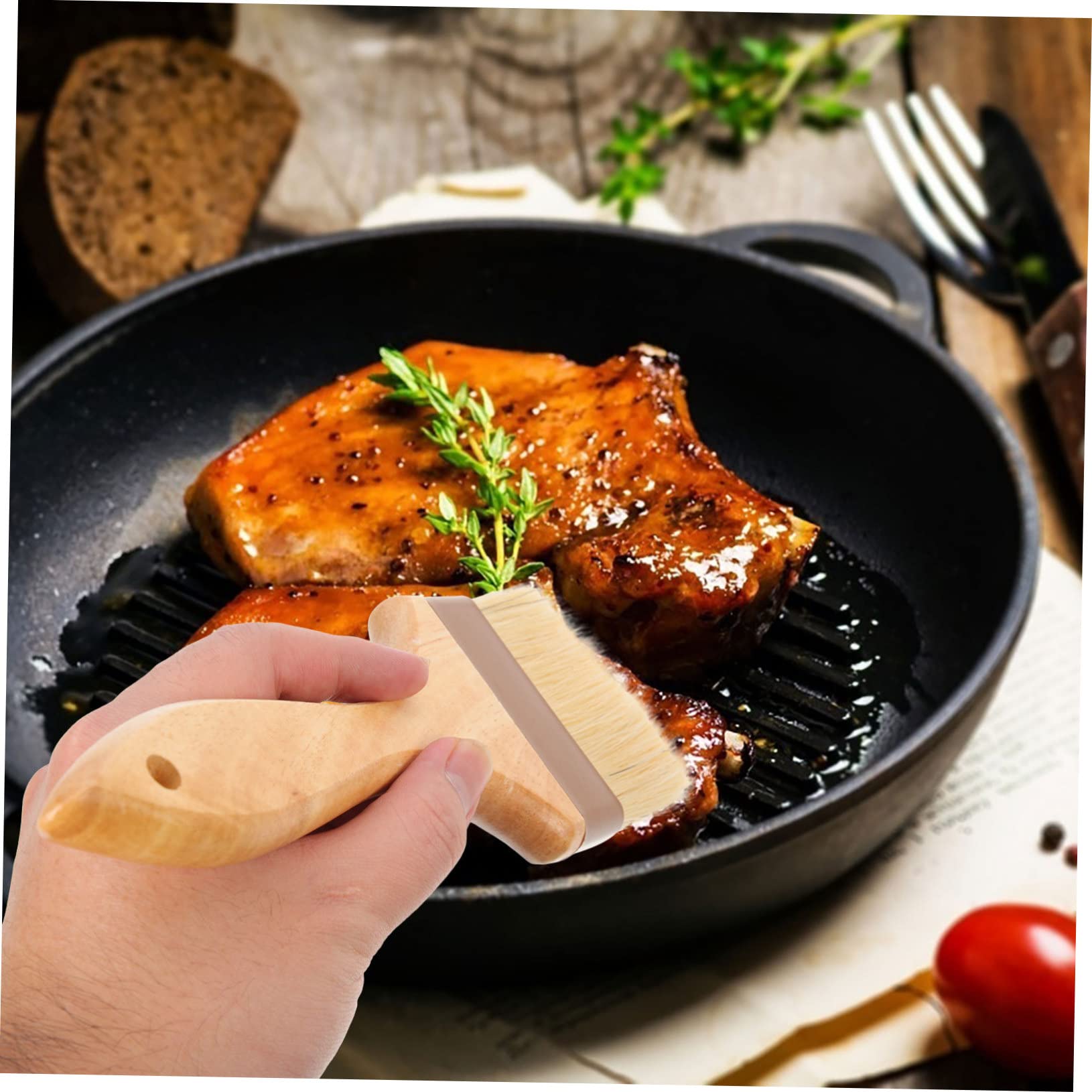 3 pezzi Pennelli Olio per Cucina e Barbecue Setole Naturali con Manico Ergonomico Legno Resistente Ad Alte Temperature per Grigliate e Cottura Indoor e Outdoor