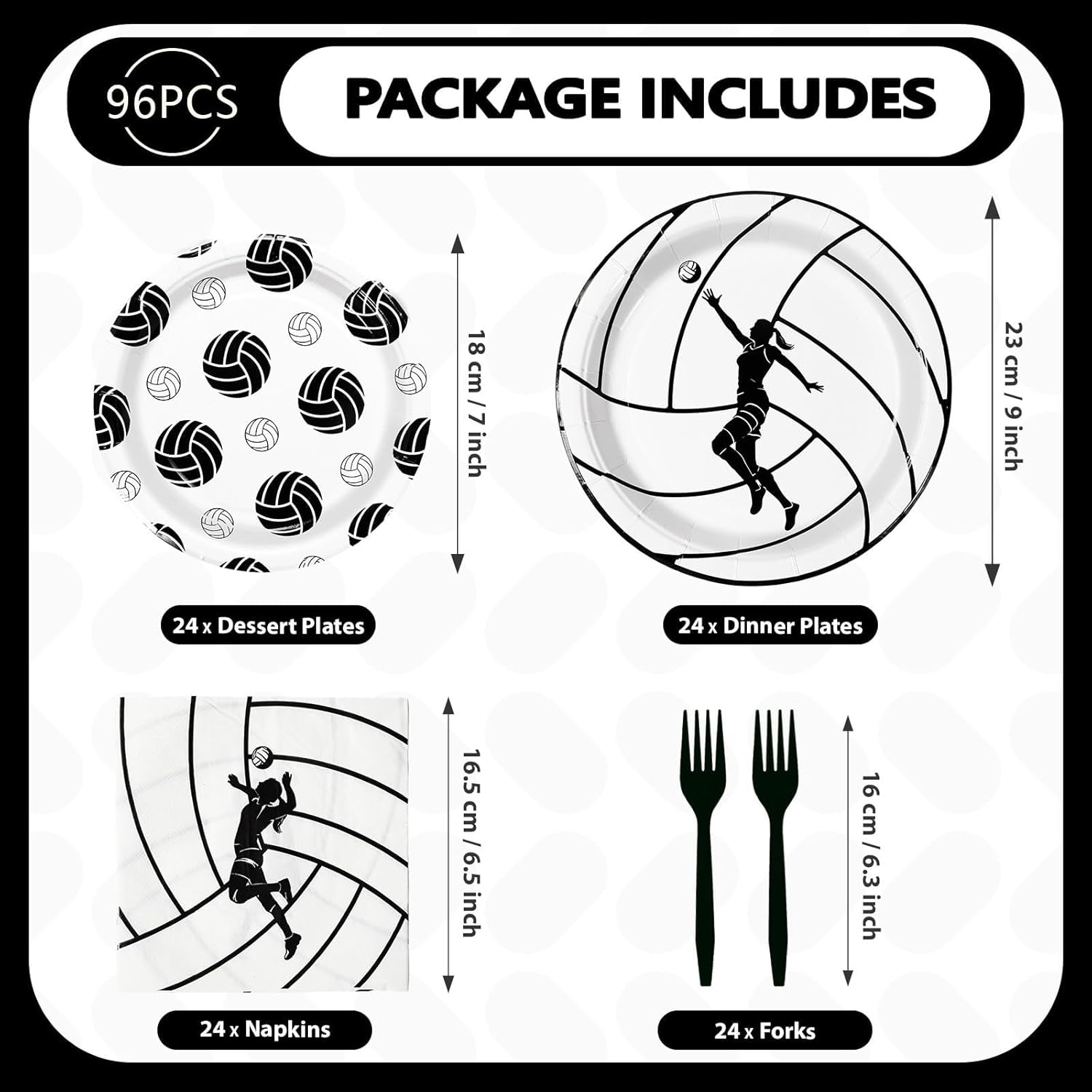 Grencian 98Pcs Volleyball Birthday Party Supplies 96Pcs Volleyball Paper Plates Napkins Forks 2 Pcs Tablecloths Sports Theme Party Disposable Tableware for Girls Birthday Decorations Serves 24