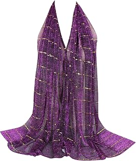 Women Soft Chiffon Sequin Long Scarf Shawl Fashion Muslim Hijab Head Wrap Scarves,71x28 Inch