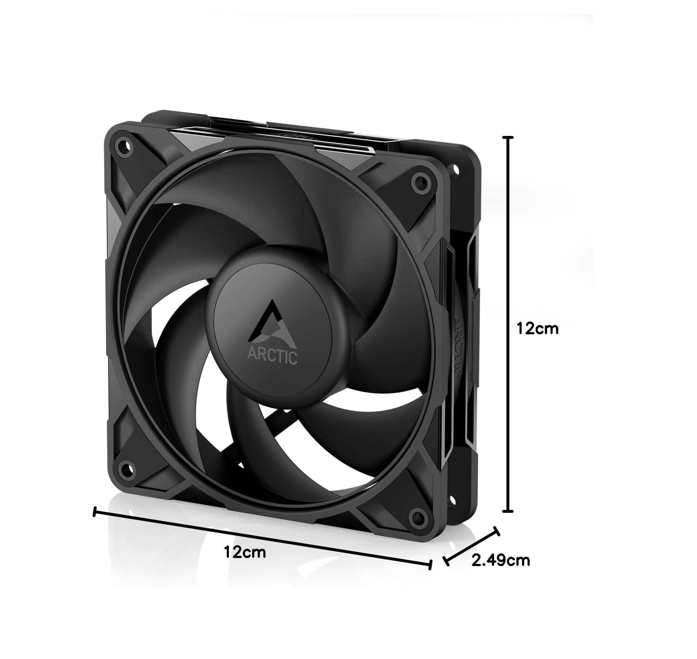 ARCTIC P12 Pro - Ventilateur Puissant et Haut de Gamme, Ventilateur PWM 120 mm, 600-3000 rpm, 0 rpm <5% PWM, Palier à Douille Hydrodynamique, 4 Broches - Noir