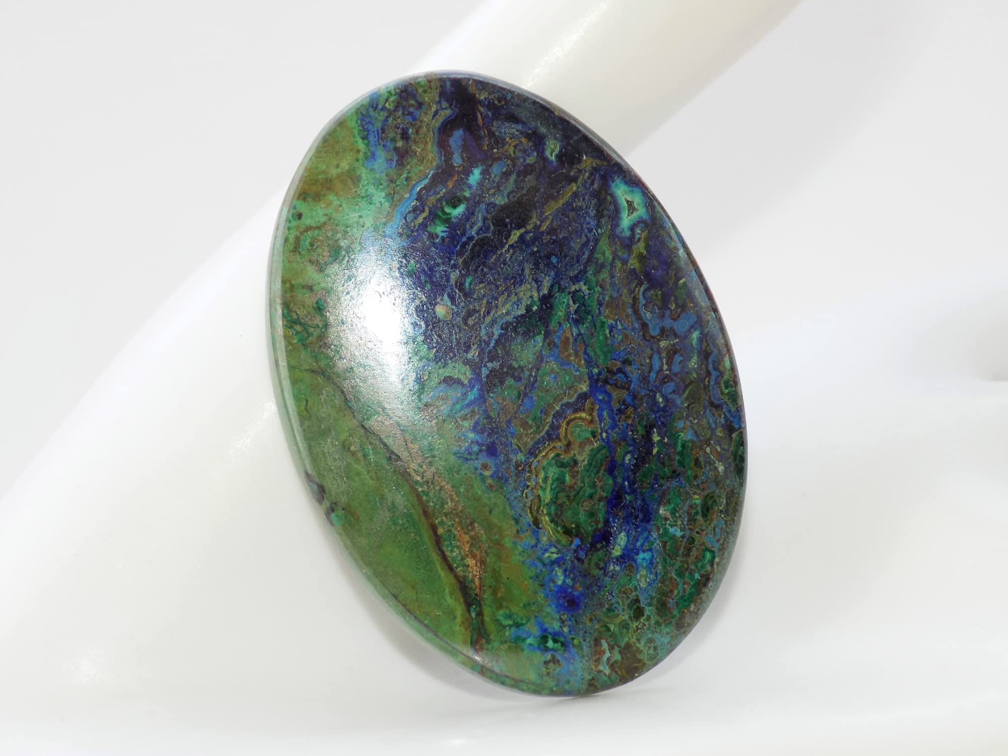 Zielony niebieski azuryt kamień szlachetny, naturalny rzadki kaboszon azurytowy, 55 karatów. owalny kształt 41 x 29 x 5 mm OCN-591, 41x29x5mm, kamień szlachetny, azurit