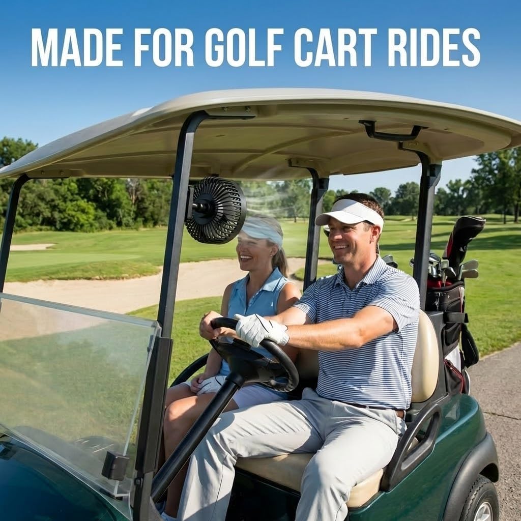 Golf Cart Portable Fan Accessories: Rechargeable Magnetic Base Battery Operated Powered Fan 3 Speeds Strong Airflow Gifts for Men Dad Husband Women