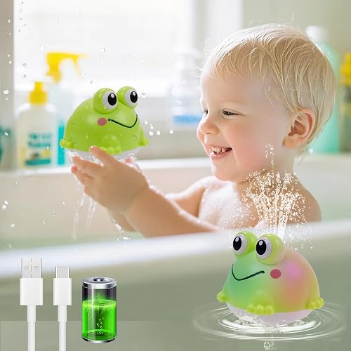 ArtCredit Light Up Bath Toy Sprinkler for Babies, Rechargeable Bathtub Pool Water Toys Baby Gifts for Toddlers, Shower Essentials (Frog)