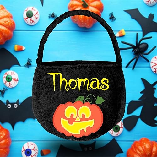 Miniatura 5 de Bolsa de Halloween personalizada con nombre, 12 patrones impresos, bolsa de dulce o truco para niños, bolsa de fiesta de dulces personalizada para