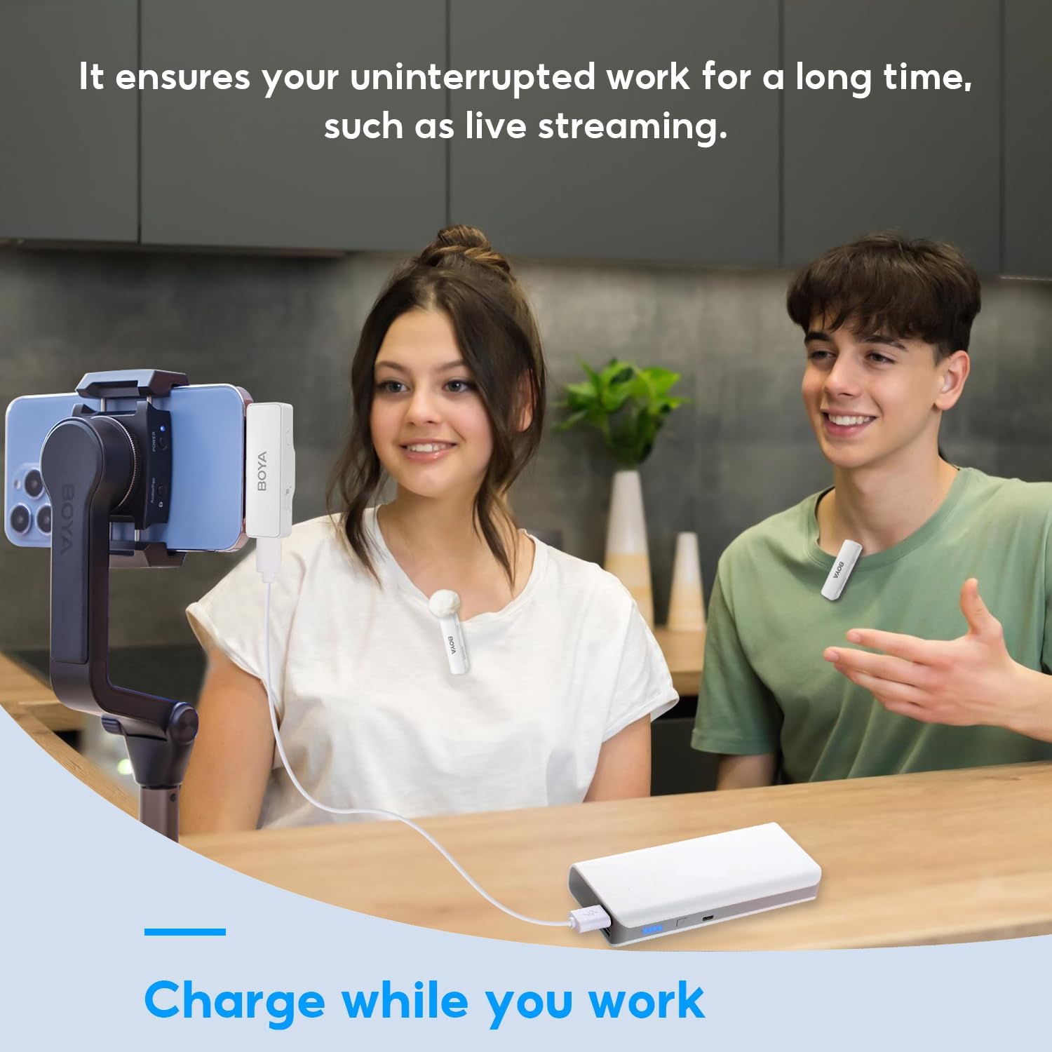 BOYA BOYALINK-W Wireless Lavalier Microphone for iPhone/Android/Camera Vlogging, All-in-One Lapel Dual Mic System & Lightning & USB-C Inputs & Battery Case for Smartphones/DSLR YouTube Facebook Live
