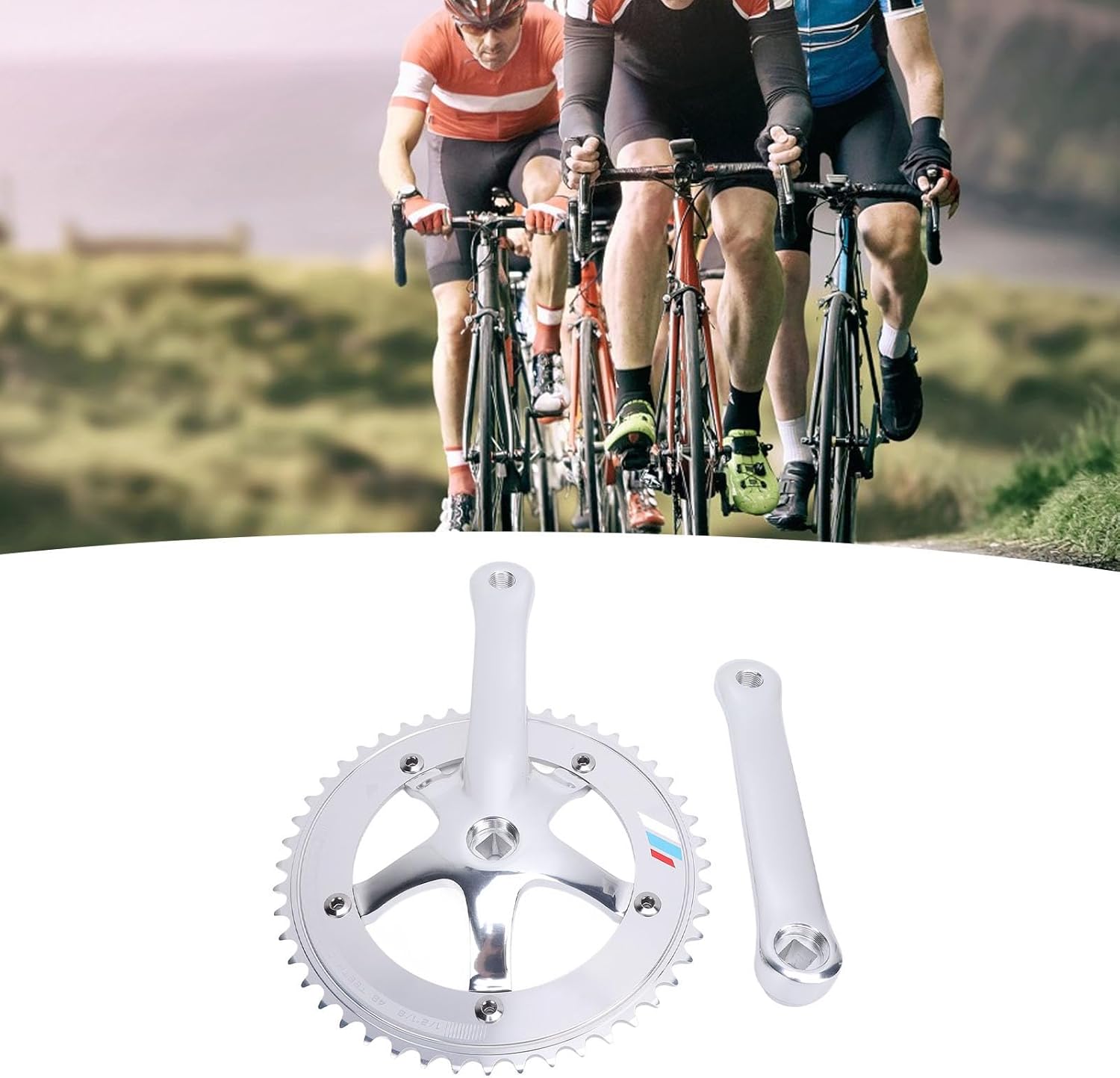 48T Crankset Hollow Integrated Chainring Crank Set Aluminum Alloy Square Hole Single Speed Chainring Crankset for Fixed Gear Cycling