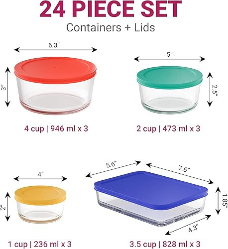 Miniatura 2 de Verel Contenedores de vidrio para almacenamiento de alimentos con tapas (paquete de 12) recipientes herméticos para preparación de comidas, a prueba