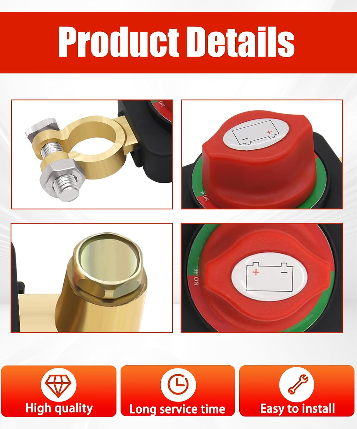 2 Pack Battery Disconnect Switch 12V/24V Pure Copper Heavy Duty Kill Switch for Car RV Boat Truck, 300A Continuous Current, Easy Installation, Anti-Theft Protection