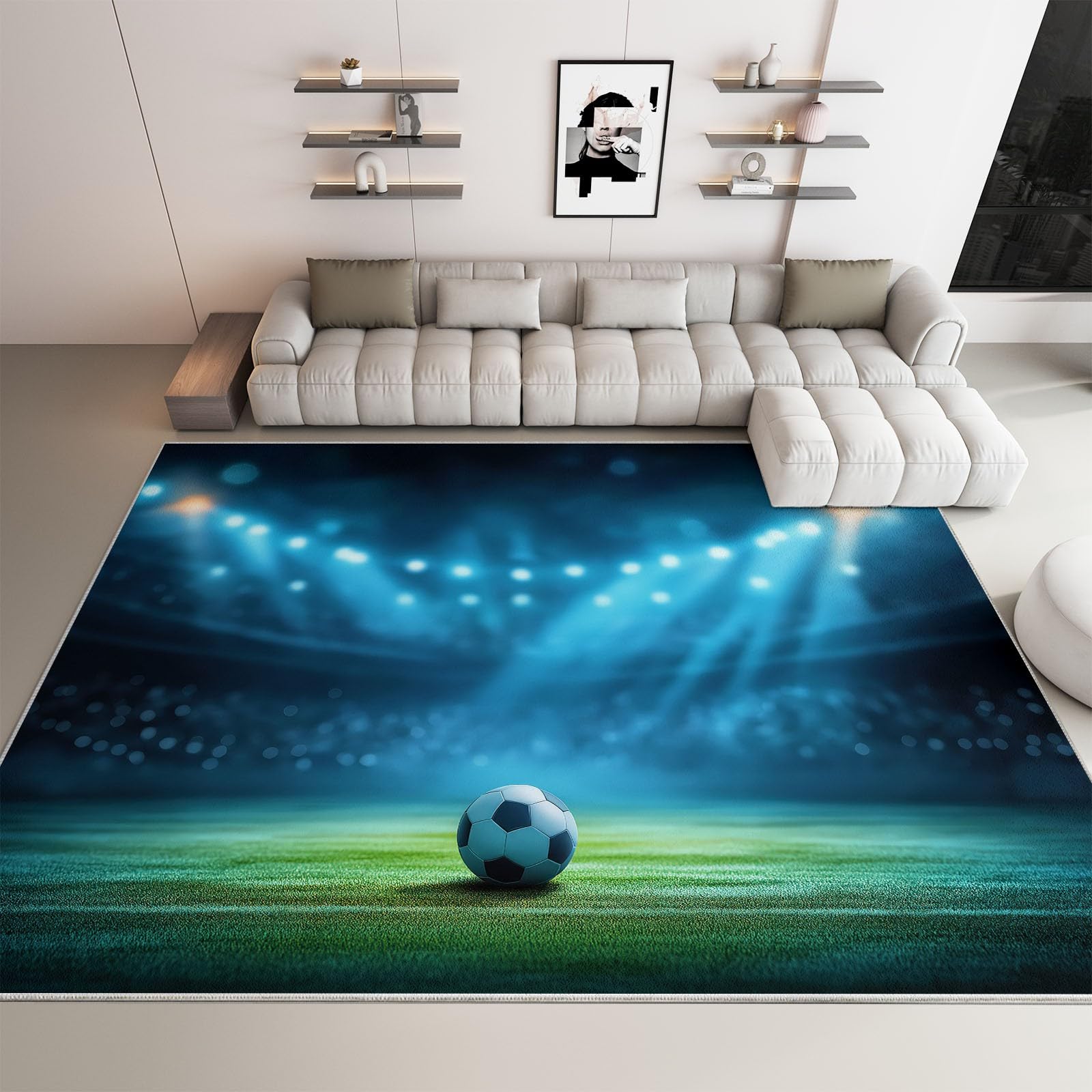 Moquette de Chambre 140x200 Poils Courts | Tapis de Salon Football Antidérapant Envers Caoutchouc