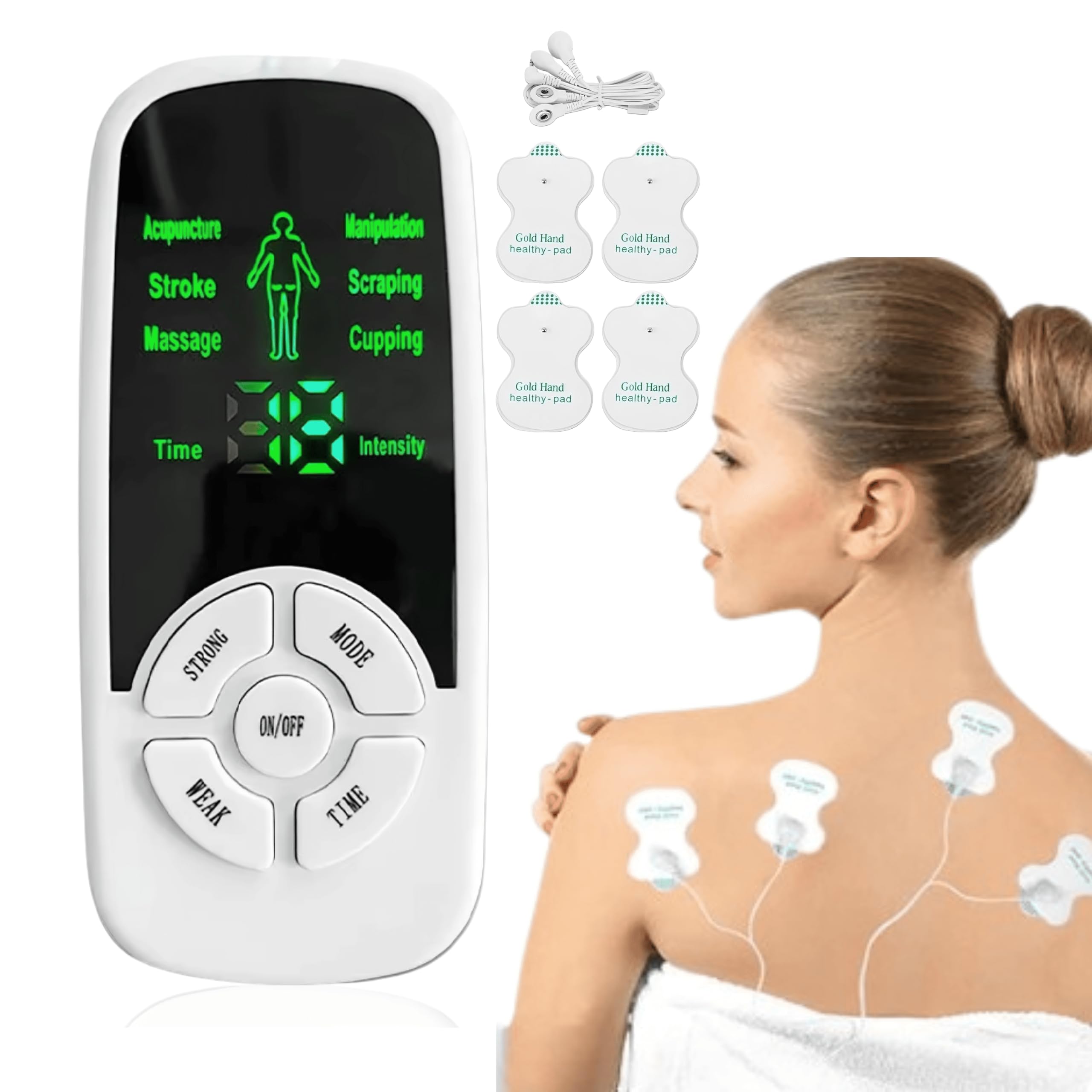NAYROD Electroestimulador muscular y nervioso, Fisioterapia TENS, Corrientes de rehabilitación, Máquina de masaje muscular, Máquina de terapia para aliviar el dolor de cuello y músculos, 4
