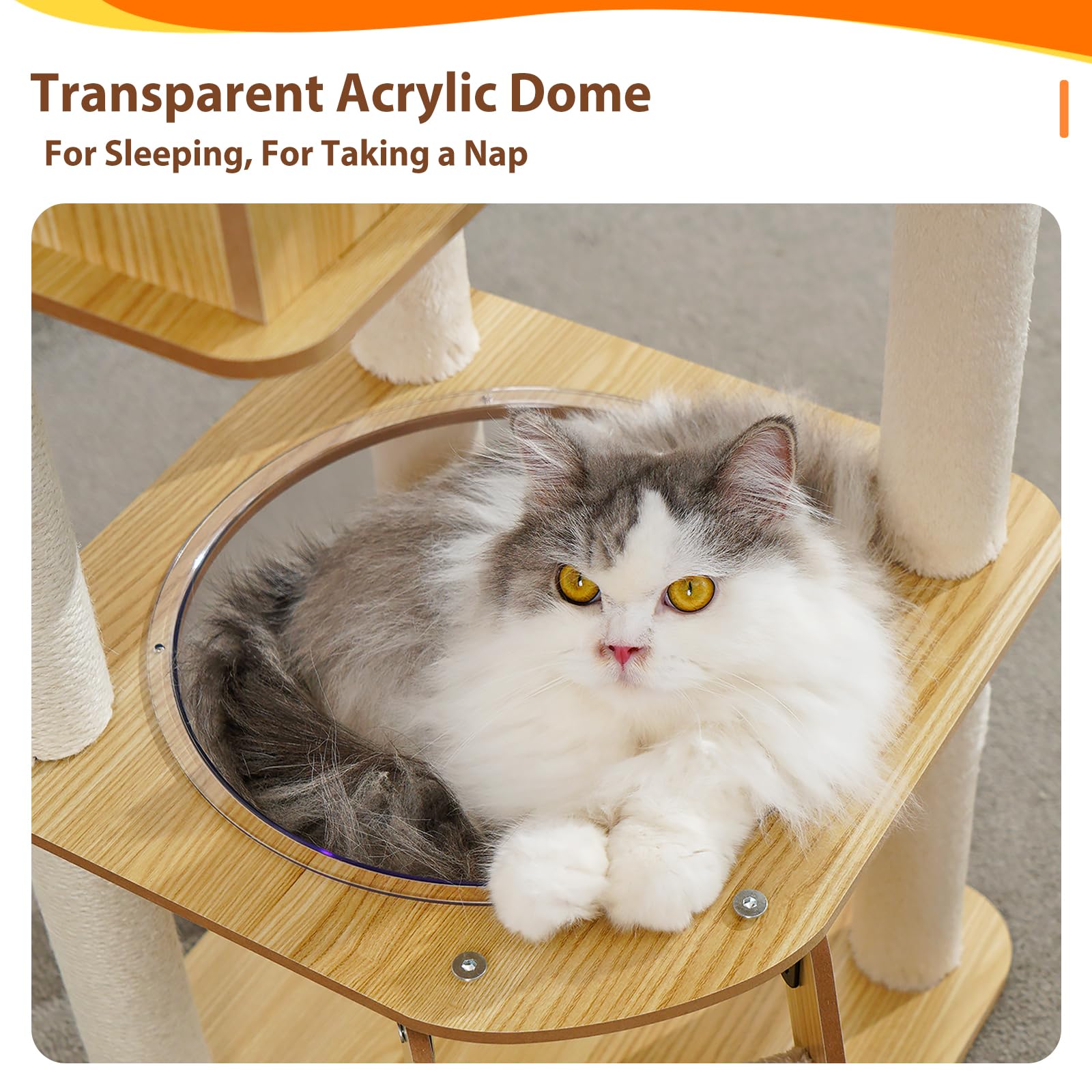 yuyuesmart Modern Cat Tree with Acrylic Dome, 56 Inches Wooden Cat Tree