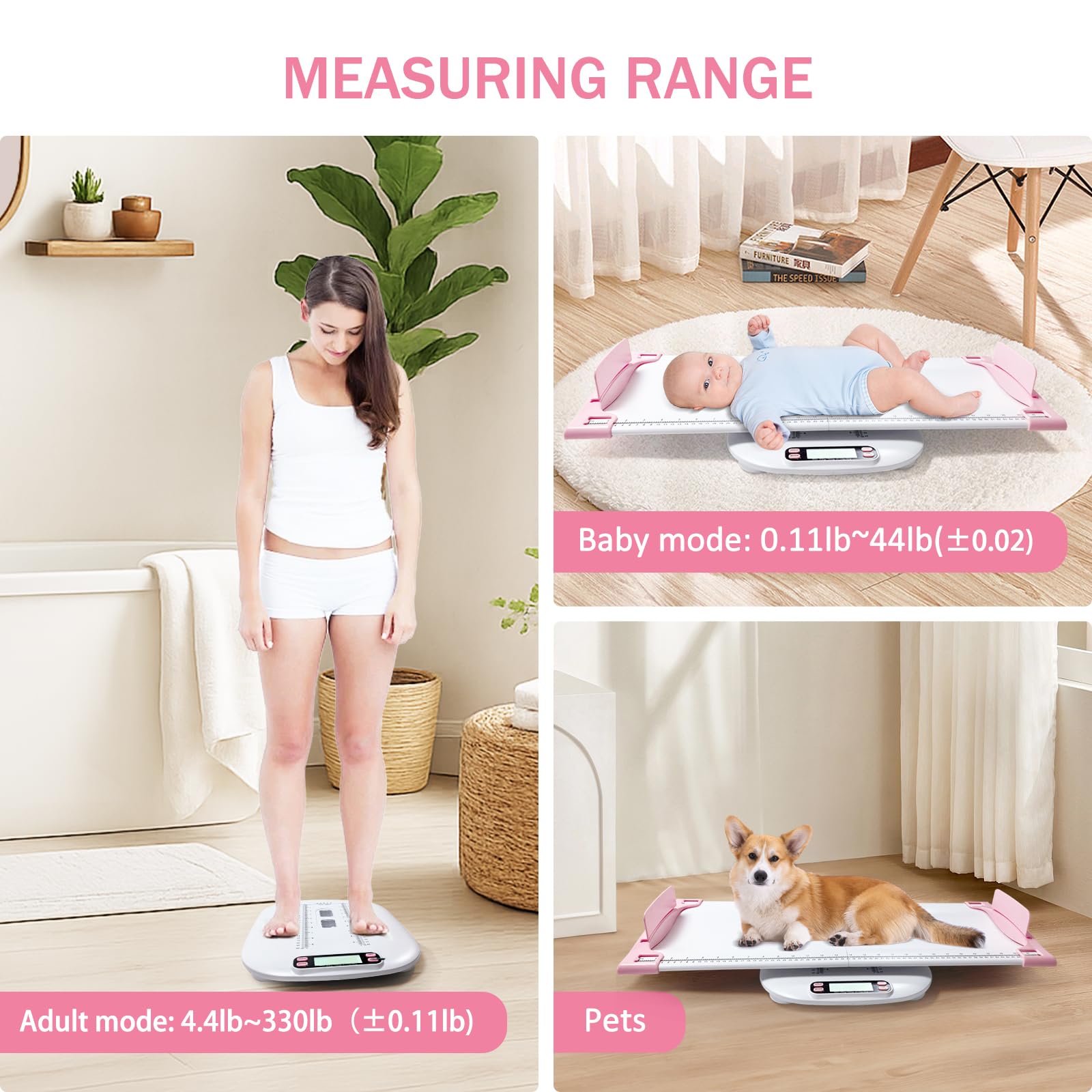 Balance numérique portable pour animal domestique, chien, chat, balance numérique de haute précision, balance électronique pour bébé avec marquage de hauteur, plusieurs modes de pesée, avec