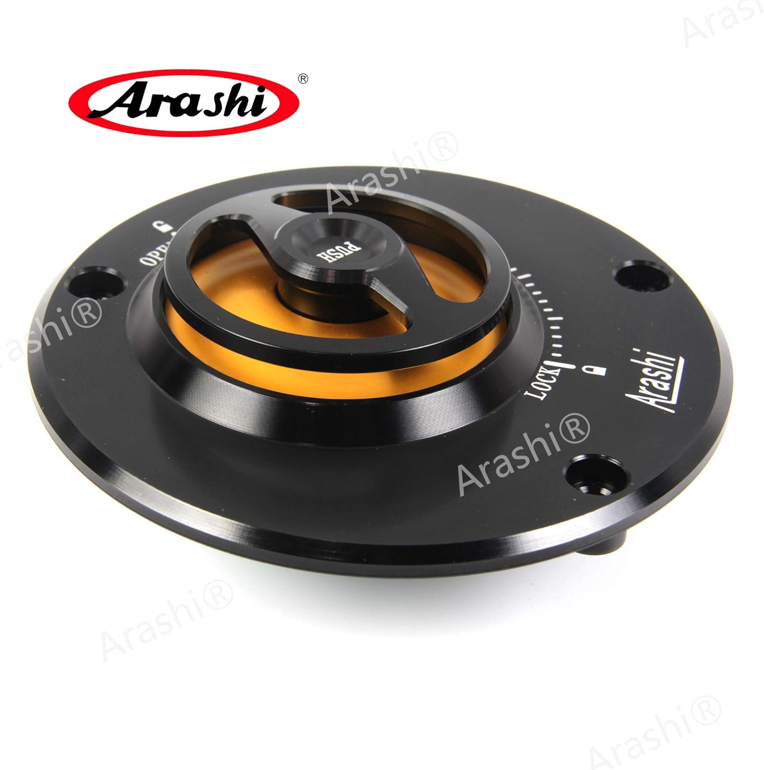 Arashi CNC Keyless Fuel Tank Gas Cap Cover for Kawasaki Ninja ZX10R / ZX1400 / ZX14R / ZZR1400 / ZX6R ZX636 / ZX6RR / ZX9R / ZZR1200 / ZZR600 / ER400 ER4N / VERSYS 650 / VERSYS 1000 Gold