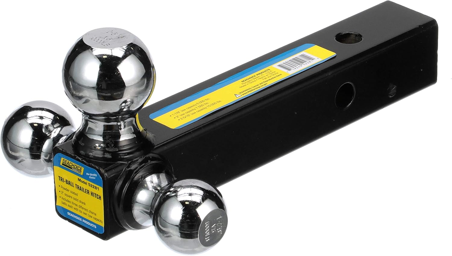 Seachoice Tri Ball Mount Solid Shank Trailer Hitch, 2 in., Chrome