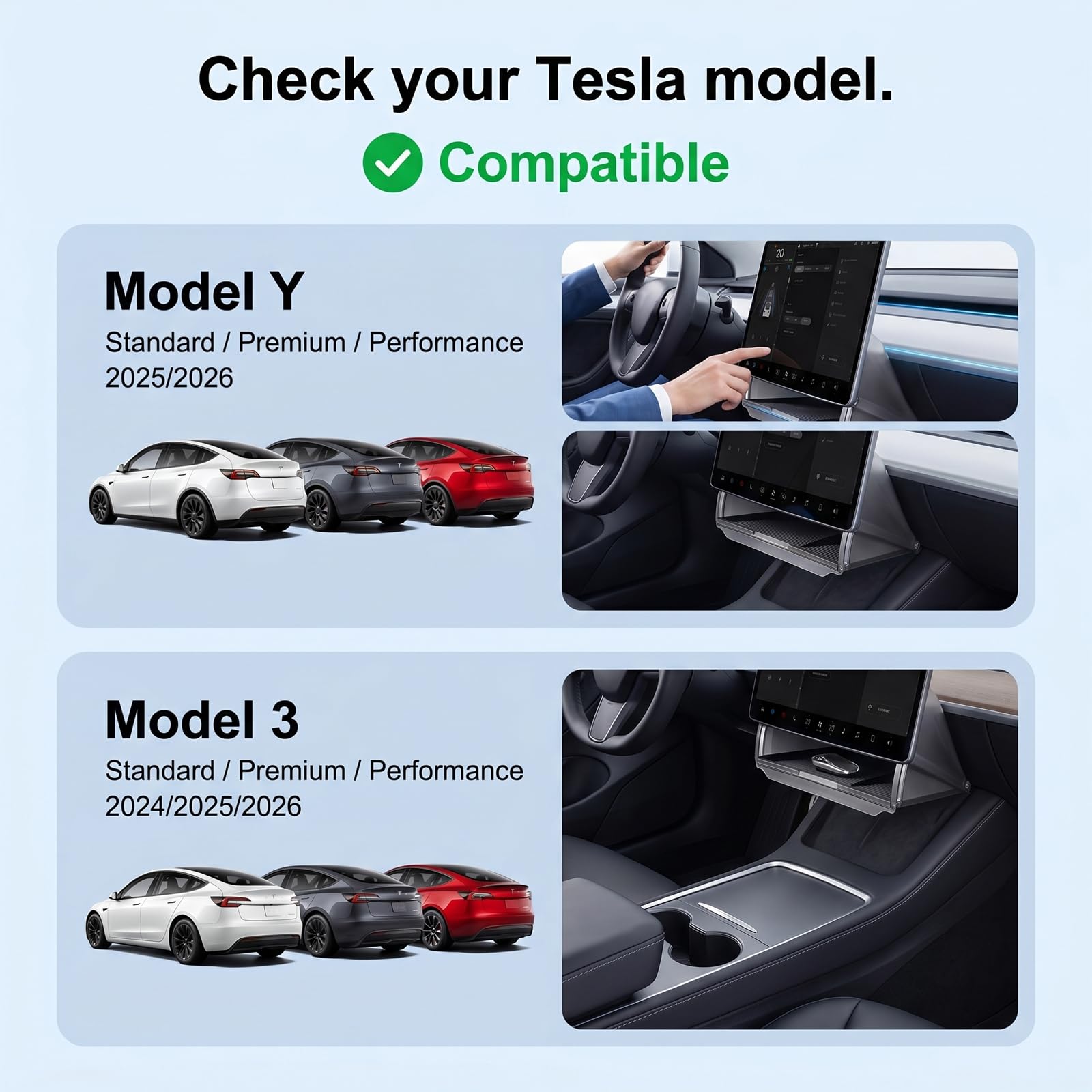 Organiseur de rangement sous écran pour Tesla Model Y Juniper 2025-2026 (Standard, Premium et Performance) et Model 3 2024-2026, plateau organiseur dissimulé pour console centrale, installation rapide