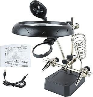 Magnifying Glass, LED Magnifying Desk Lamp with Auxiliary Clips for Inspecting and Repairing Electronic Devices, Craft Repair Hobby Painting Close Work
