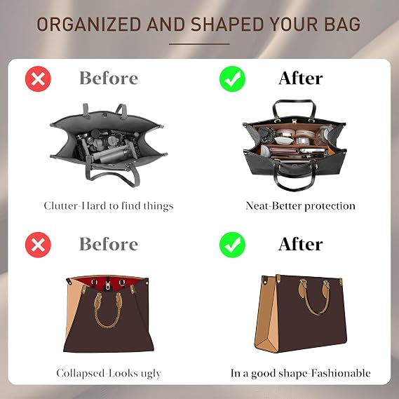 Doxo フェルト財布オーガナイザーインサート LV On The Go MMハンドバッグ用 キャメル