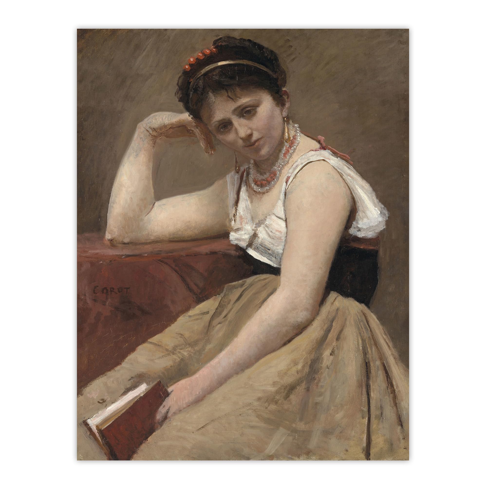 Artery8 Camille Corot Interrupted Reading Woman Portrait Wall Art Print 12x16