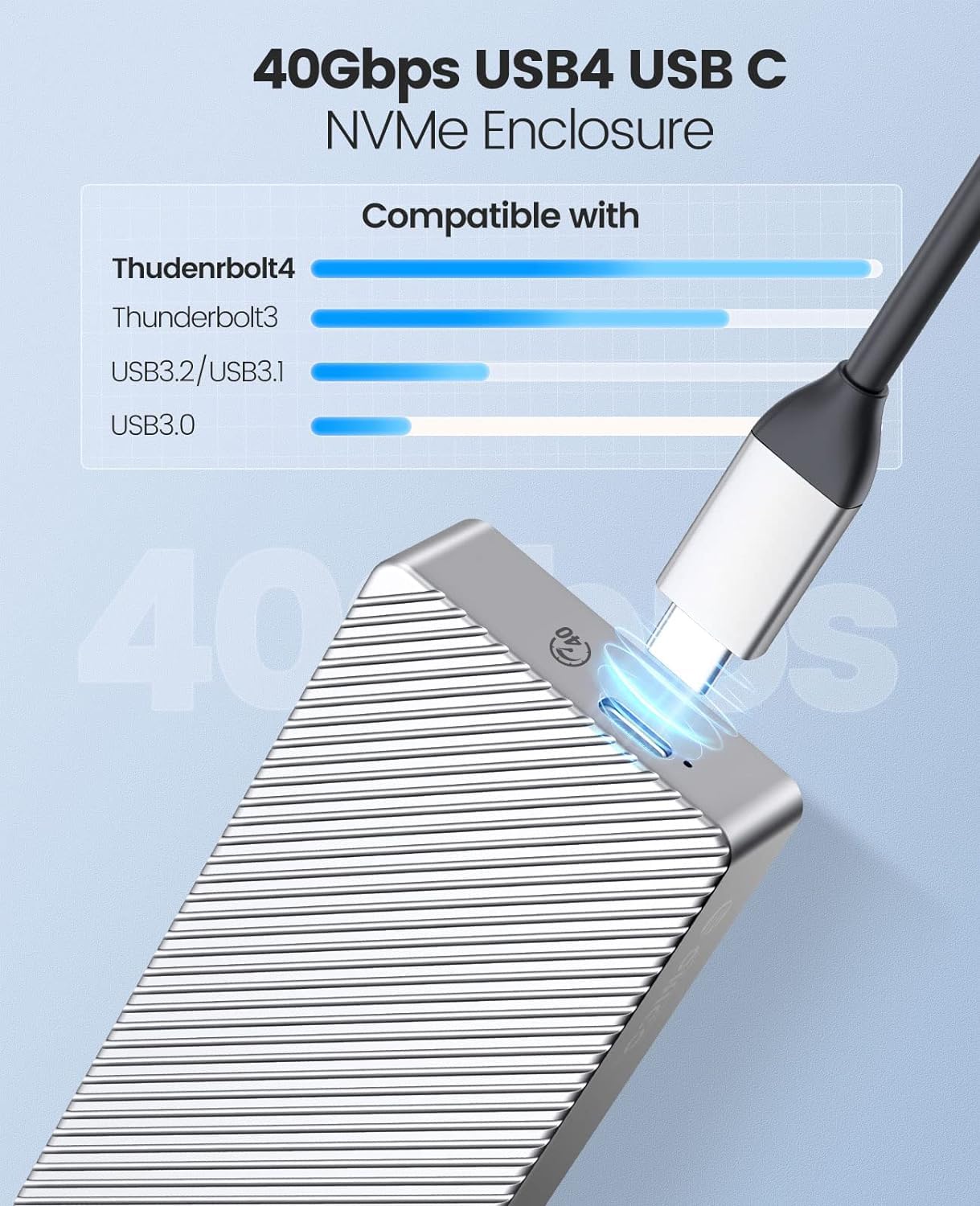 ORICO M.2 NVMe SSD-Geh?use,PCIe USB 4.0, 40Gbps,Type-C auf M-Key (B+M Key) Festplattengeh?use, Aluminium Festplatten-Adapter unterst¨¹tzt 2280, UASP, und Thunderbolt 3/4 USB3.2/3.1/3.0 / Typ-C
