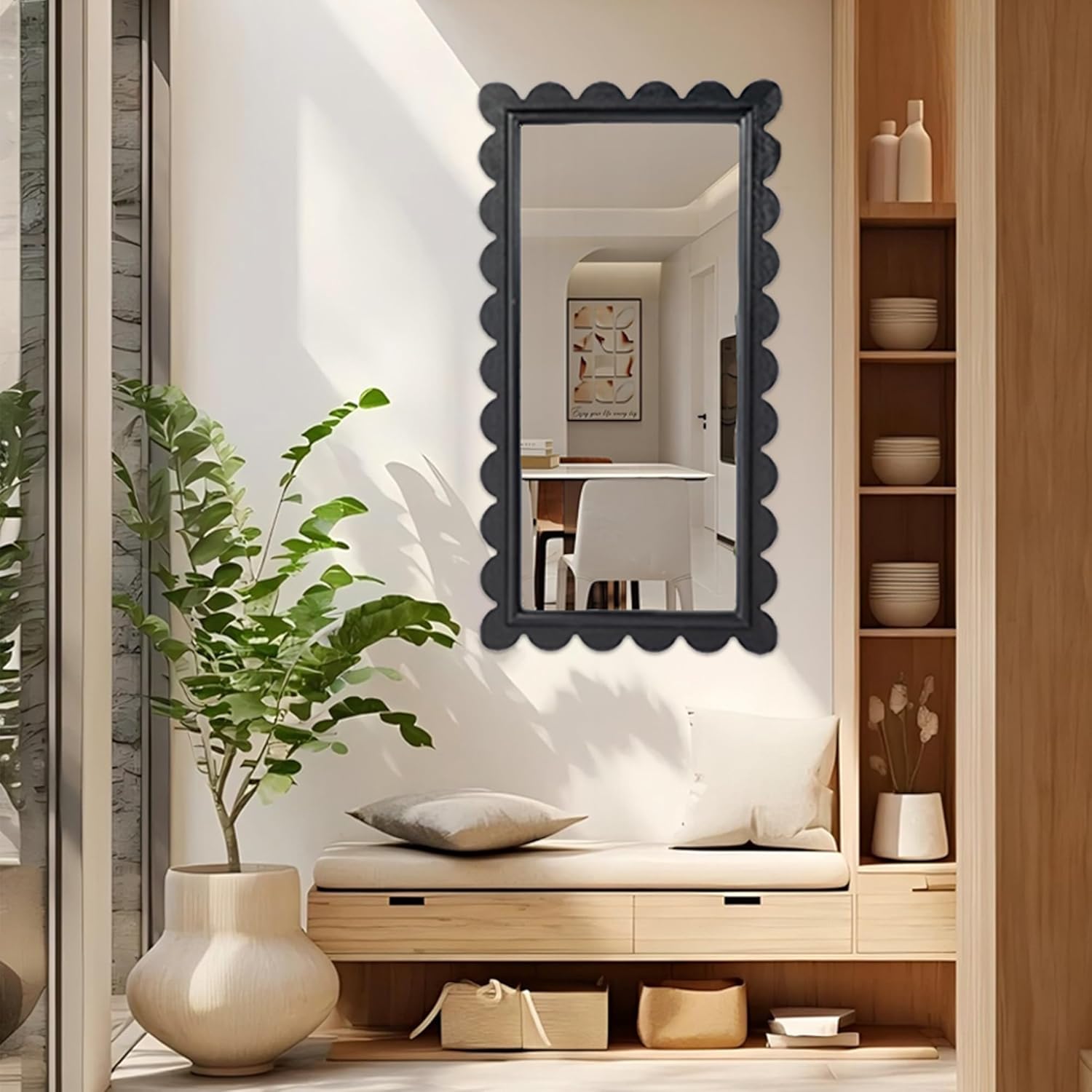 Glitzhome 42.5" x 22.75" Wall Mirror - Black Rectangle Hanging Mirror with Wood Frame, Wall Decor for Bedroom, Livingroom, Entryway