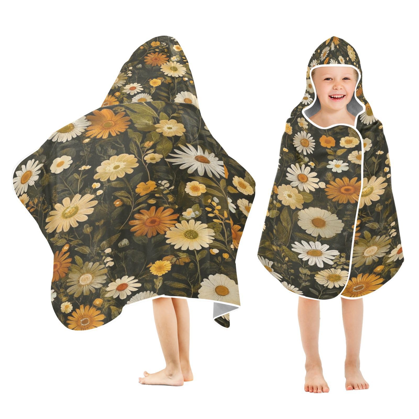 Kigai Daisy Flowers Hooded Beach Towel for Kids Soft Absorbent Quick Dry Bath Towel with Hood Lightweight Toddler Shower Pool Bath Wrap for Boys Girls