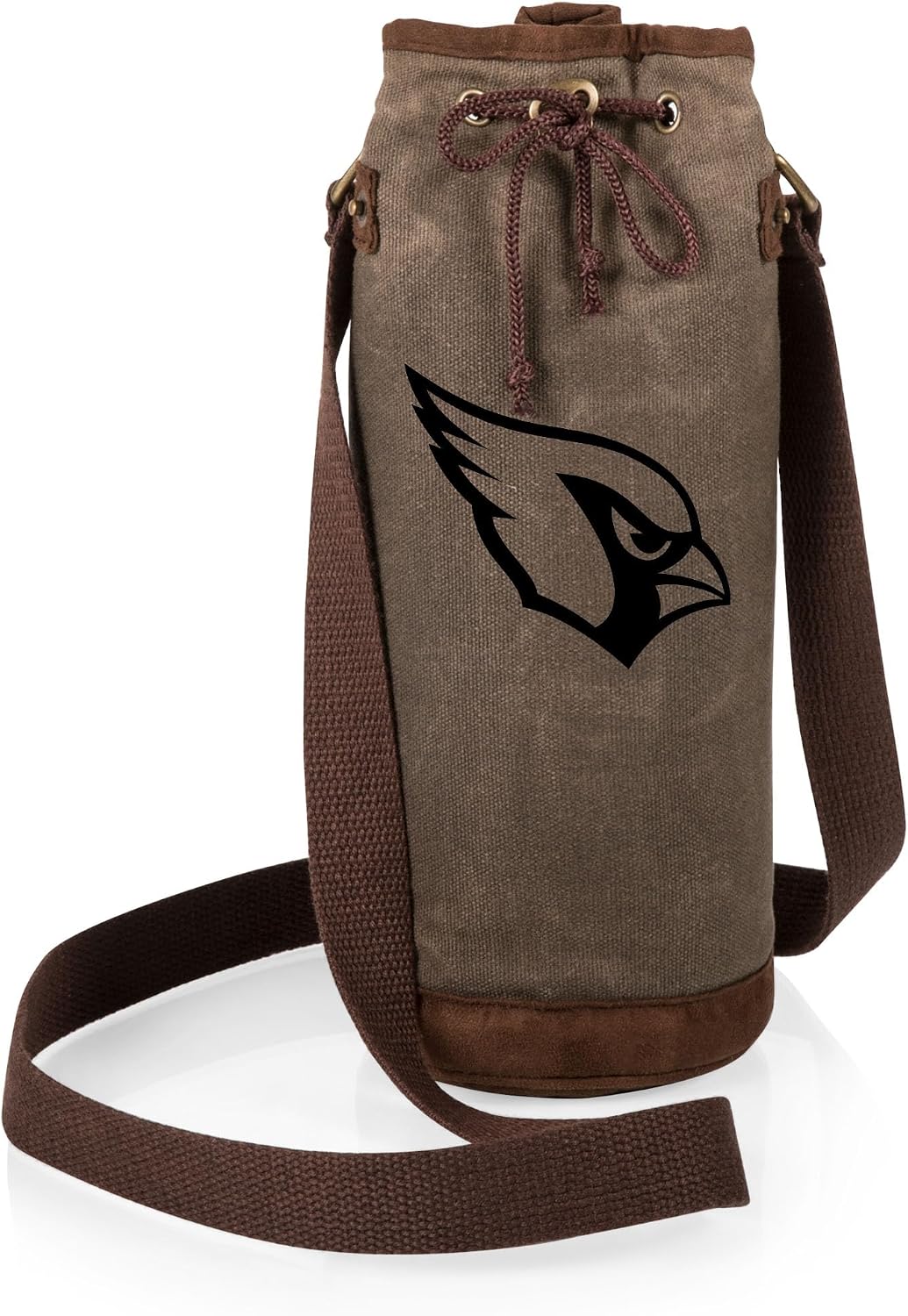 PICNIC TIME NFL Distressed Waxed Canvas Wine Tote, Single Bottle Insulated Bag, Bottle Carrier, Wine Gift Bag, Khaki Green