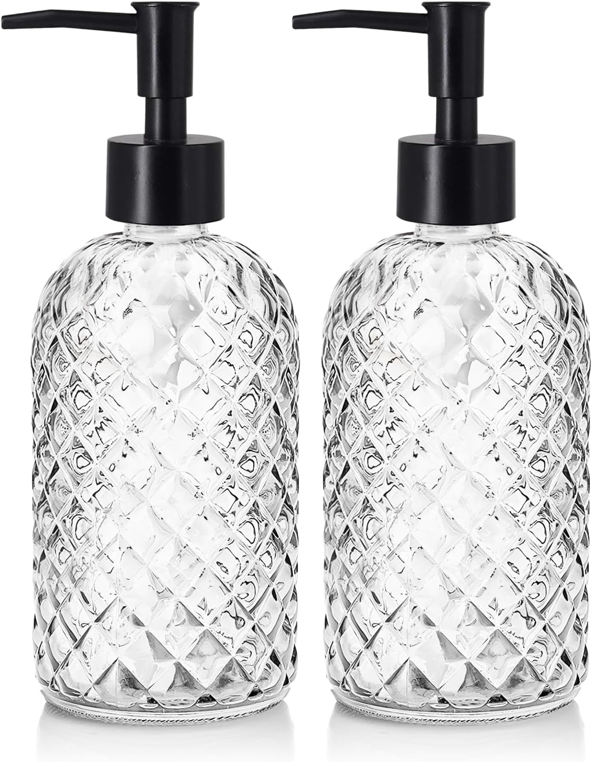 Paquete de 2 dispensadores de jabón de vidrio con bomba de plástico negro, dispensador de jabón líquido de manos de 13 onzas, bomba a prueba de