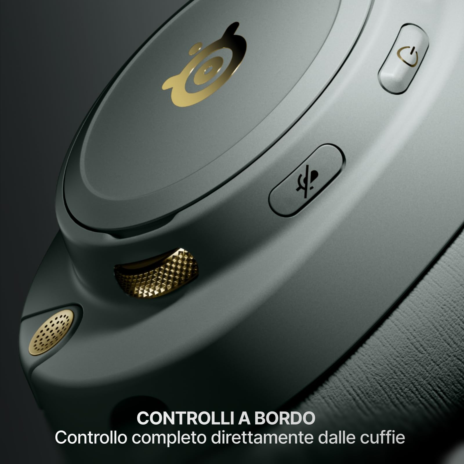 SteelSeries Arctis Nova Elite - Cuffie da gaming wireless - 96kHz/24bit - Speaker in fibra di carbonio - ANC - Eliminaz. rumore con IA - App - 2,4GHz+BT - Multisource; OmniPlay PC+PS+Xbox - Sage&Gold