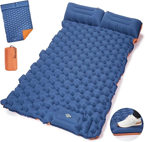 CAMULAND Colchoneta para dormir, colchón de camping con almohada con bomba de pie incorporada, alfombrilla inflable autoinflable, compacta para