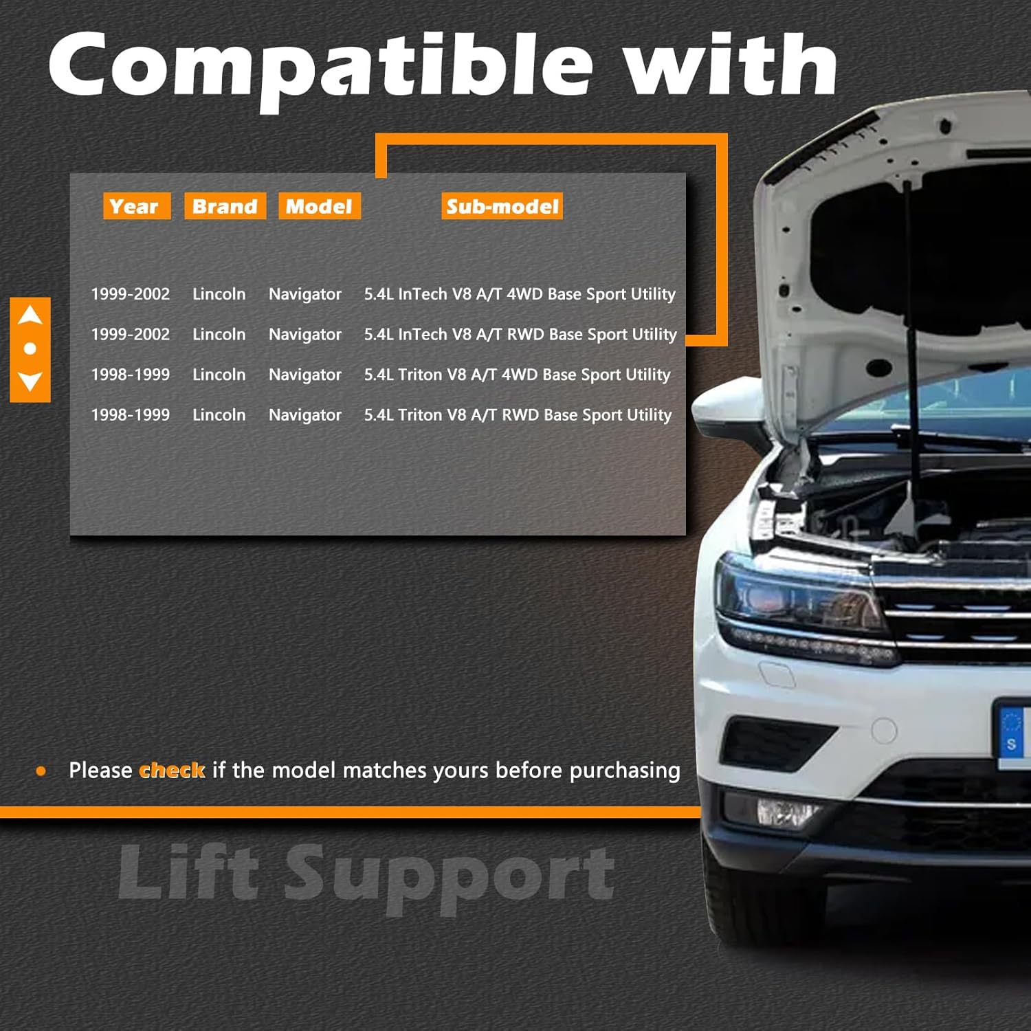 2 Pcs 22.04 in Liftgate Trunk Struts Lift Supports Compatible with Lincoln Navigator 98-02 Shock Gas Spring Cylinder Rear Back Tailgate Hatch Replaces F85Z78406A10AA