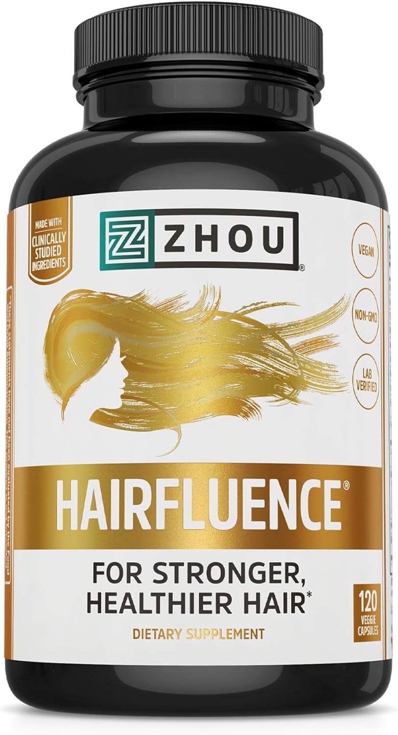 Zhou Hairfluence - Vegan Biotin Supplement for Hair Growth for Men & Women, Lustriva Hair Growth Supplement for Nails & Glowing Skin with B Vitamin Complex & Keranat - 120 Capsules (Pack of 1)