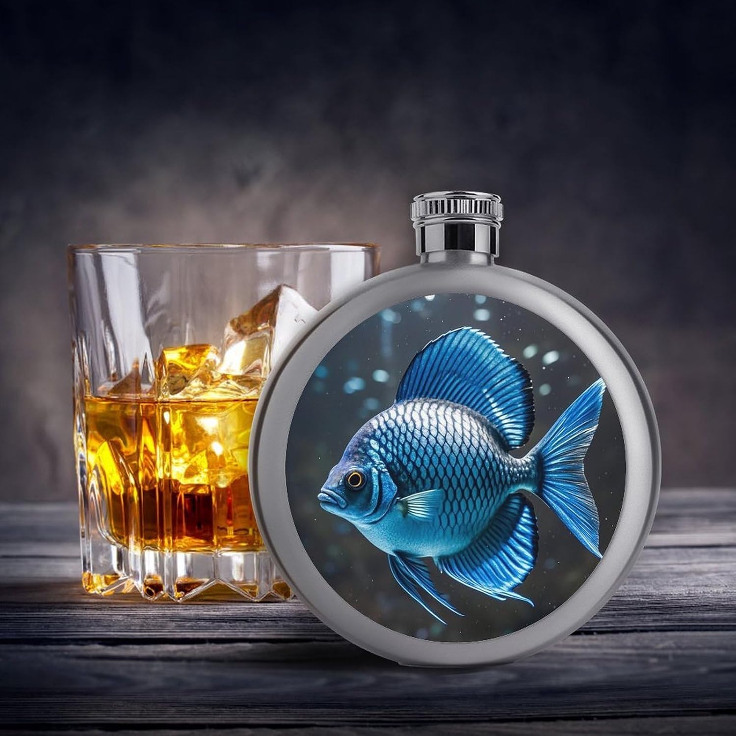 Blue Fish Stainless Steel Flagon to 5 Oz with Screw Cap,Hip Flask for Men–Whiskey & Liquor Pocket Flask,Alcohol Flagon for Camping Drink Sports Outdoor Wine Bottle