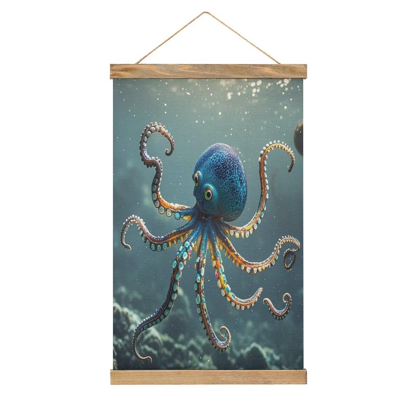FekiLoot Octopus Wall Art Poster Hanger Frame Linen Wall Art Decor Vintage Hanging Poster Hanging Wall Decor Rustic Retro Wall Art Print for Living Room Decor 20.4 X 13.1Inches
