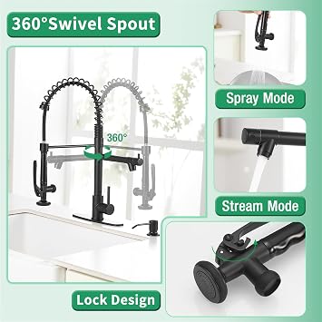 Fapully Commercial Pull Down Kitchen Sink Faucet with Sprayer Matte Black