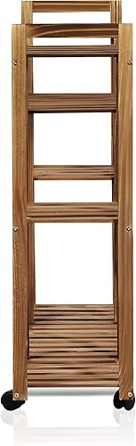 Miniatura 8 de Magshion Soporte rodante de madera de pino de 4 niveles para interiores y exteriores, soporte múltiple para macetas, estante superior inferior con