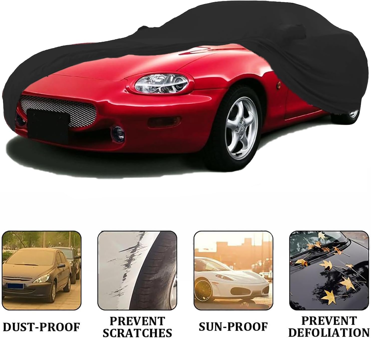 Fit Indoor Full Car Cover Dust-Proof Protection Compatible with Mazda MX-5 Miata (1990-2025), Indoor Breathable Car Cover for Dust-Proof, Underground Garage, Car Show(Black)